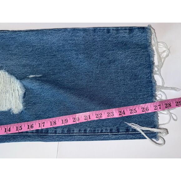 Express Jeans 90s Ankle Boot Mid Rise Rigid Blue Denim Raw Hem Fray Distress 14R - Picture 11 of 15